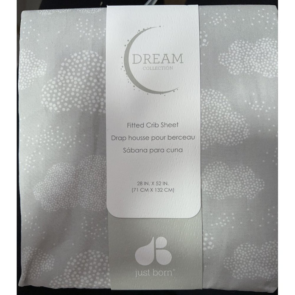2/ $25 ⭐️ NEW Just Born Dream Collection Gray Fitted Clouds Crib Sheet 28" x 52"